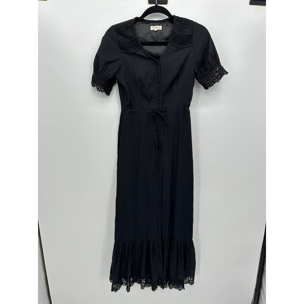 Roolee Womens Black‎ Maxi Button Front Dress Size XS Lace Goth Grunge Witchy